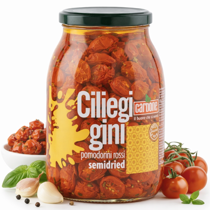 Röda tomater, lätt soltorkade/semisecci