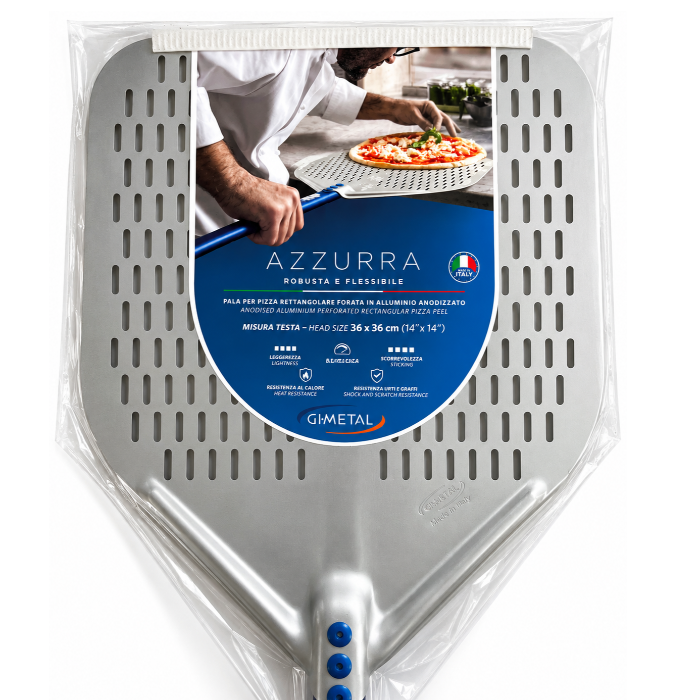 Pala pizza anodizzato AZZURRA SQUARE forata 36cm X 60cm ( GI-METAL )