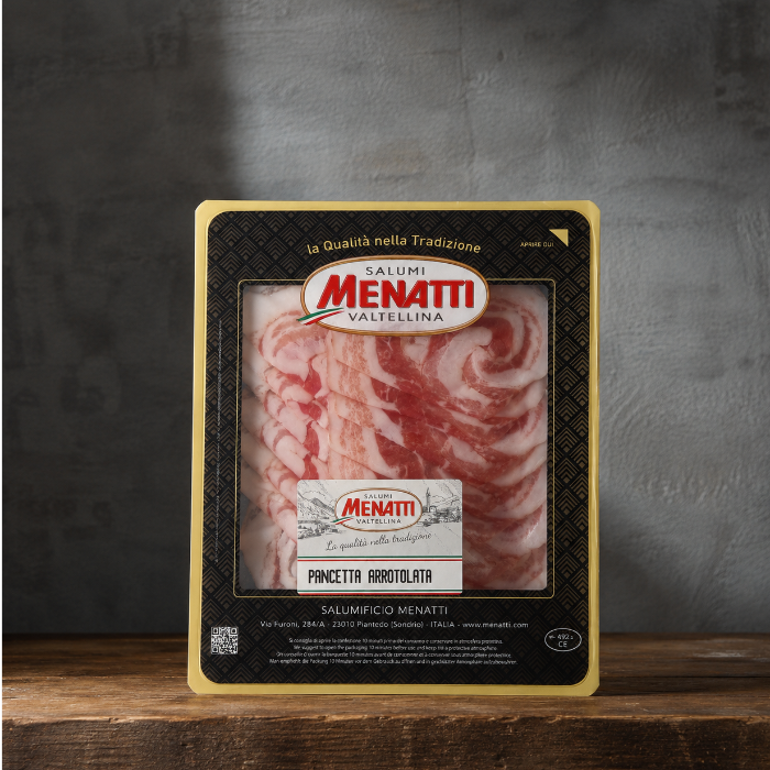 Pancetta Arrotolata 100g Menatti skivad