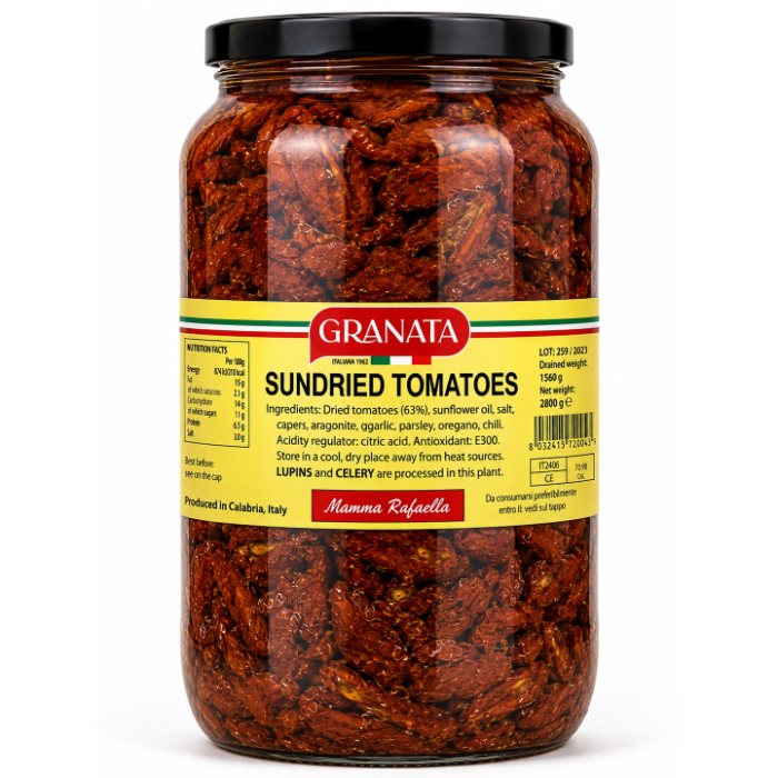 Soltorkade tomater i olivolja, 3,1kg/burk (Granata)