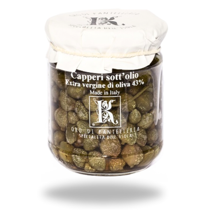 Kapris Pantelleria IGP i extra jungfru olivolja, 175g/burk. (Kazzen)